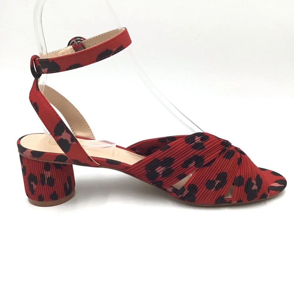 Cabi Siren animal print red black textile ankle strap sandals open toe 9 New